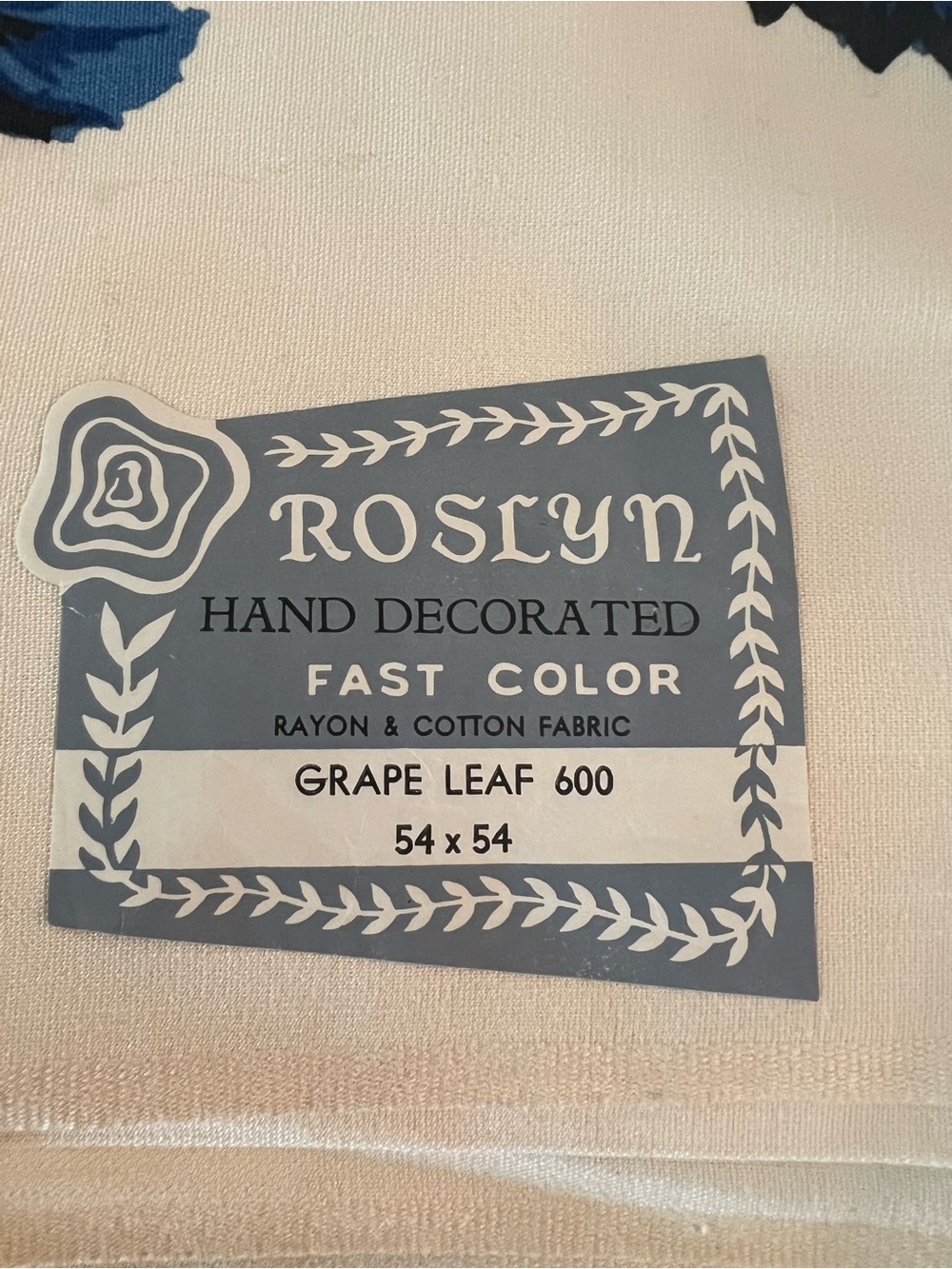Vintage Roslyn Grape Leaf Printed Linen - Blue on White - Picture 2 of 3